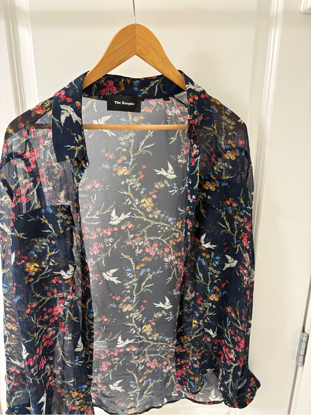 The Kooples Navy Sheer Floral & Bird Jacket